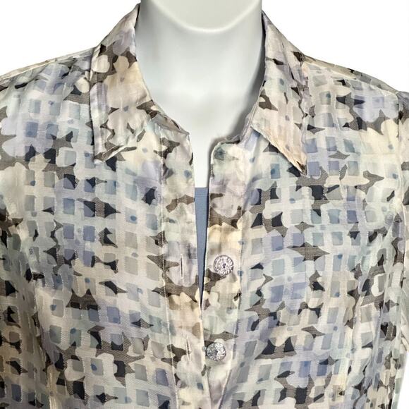 Draper's & Damon's Blouse & Tank Top Set Medium Textured Blue Floral Bell Sleeve - Picture 6 of 11